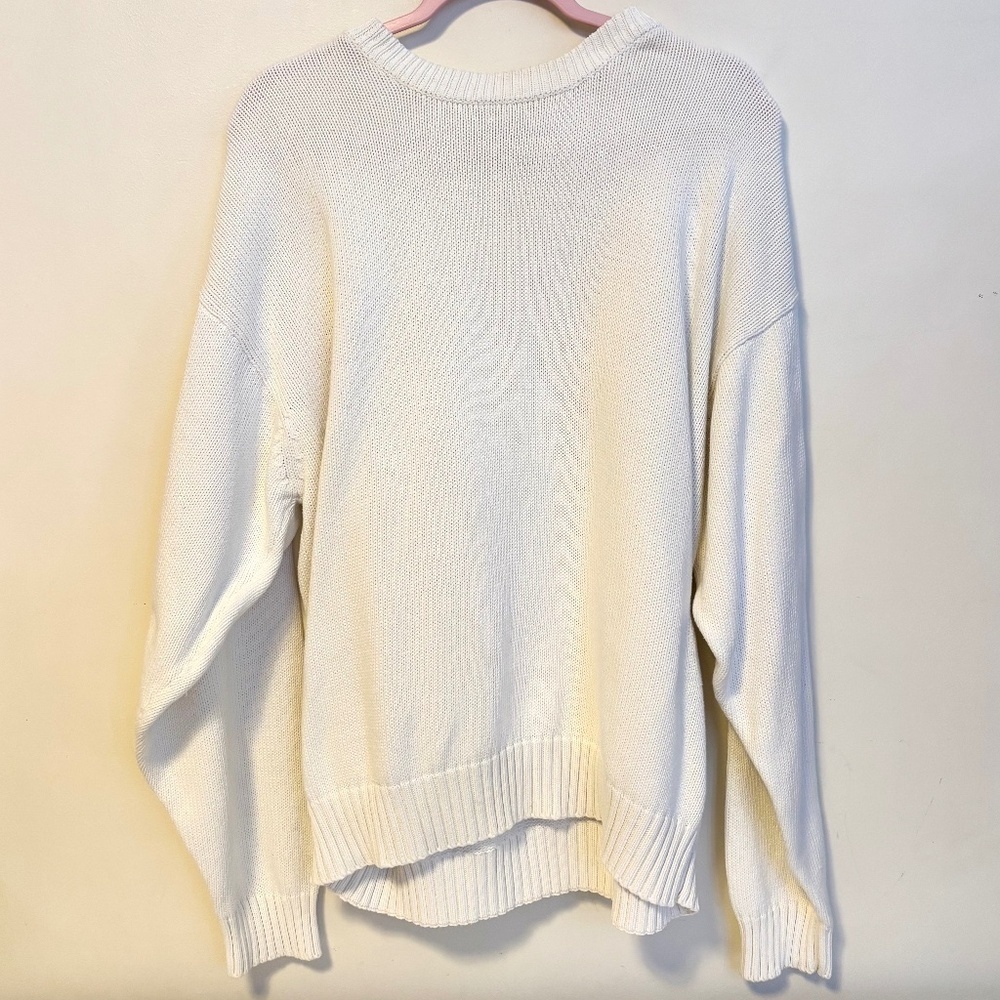 Eddie Bauer Crewneck 100% Cotton Knit Long Sleeve Sweater White Mens Size Large